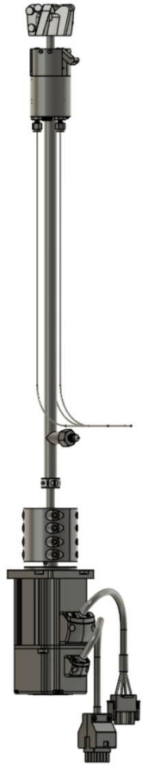 Full drillstring assembly render — top drive, drive shaft, and bottom-hole assembly